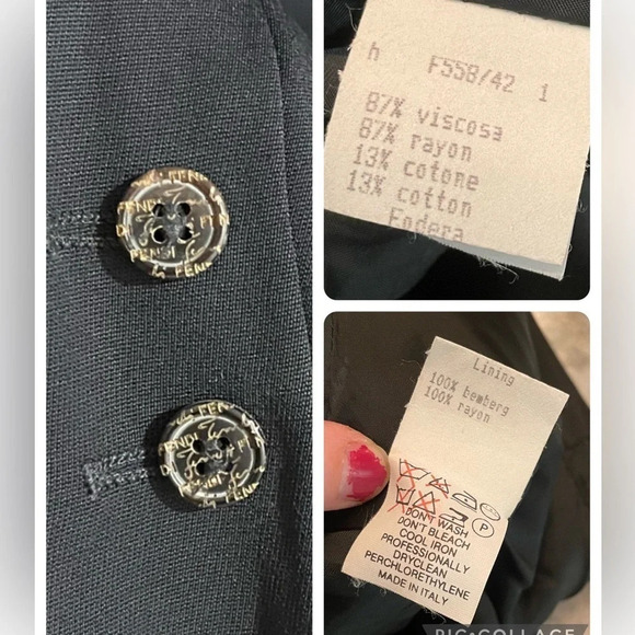 Vintage FENDI 365 Blazer Tuxedo Style Shoulder Pads Logo Buttons IT 46 - Picture 5 of 10